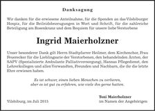 Traueranzeige Ingrid Maierholzner
