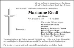 Traueranzeige Marianne Riedl