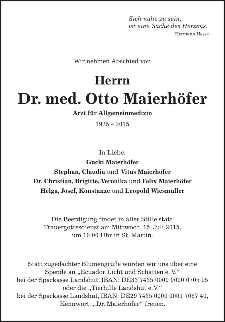 Traueranzeige Otto Maierhöfer