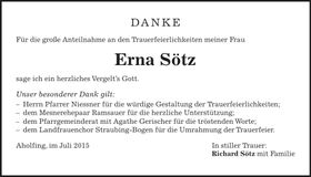Traueranzeige Erna Sötz