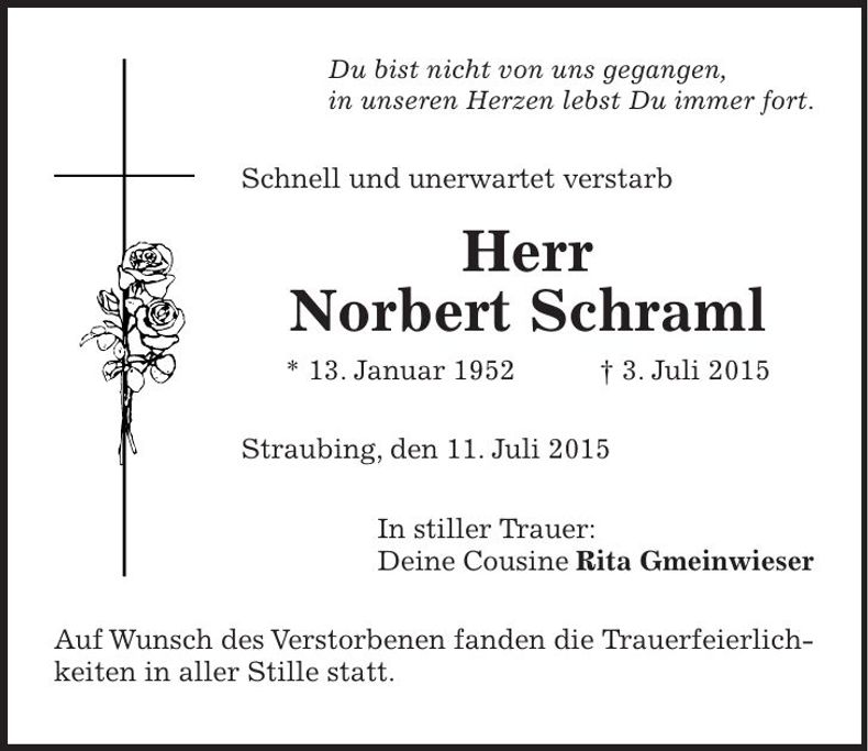Traueranzeige Norbert Schraml
