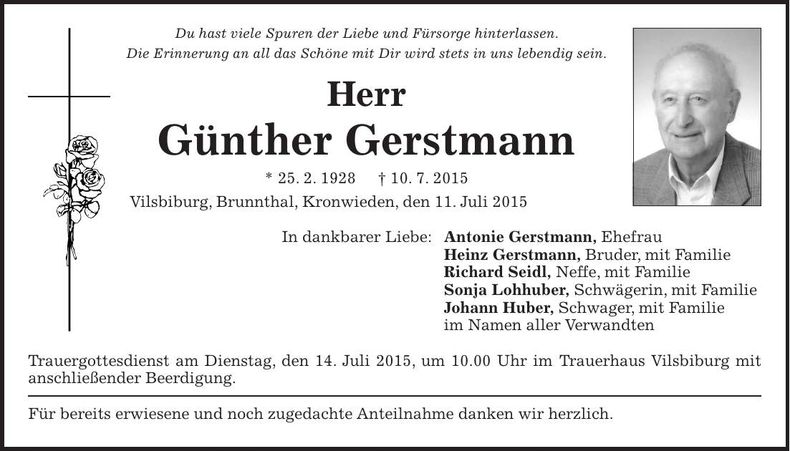 Traueranzeige Günther Gerstmann