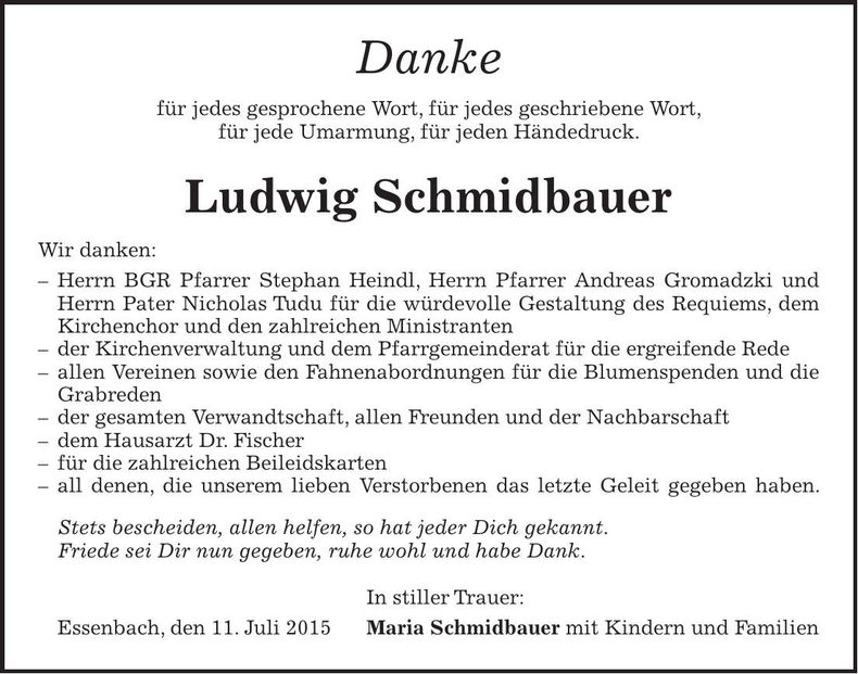 Traueranzeige Ludwig Schmidbauer