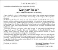 Traueranzeige Kaspar Resch