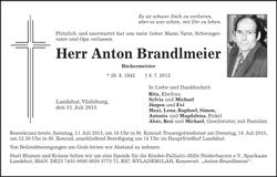 Traueranzeige Anton Brandlmeier