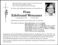 Traueranzeige Edeltraud Wensauer