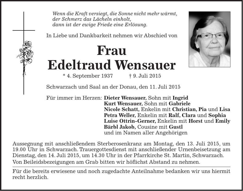 Traueranzeige Edeltraud Wensauer