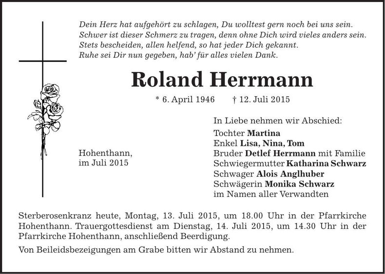 Traueranzeige Roland Herrmann
