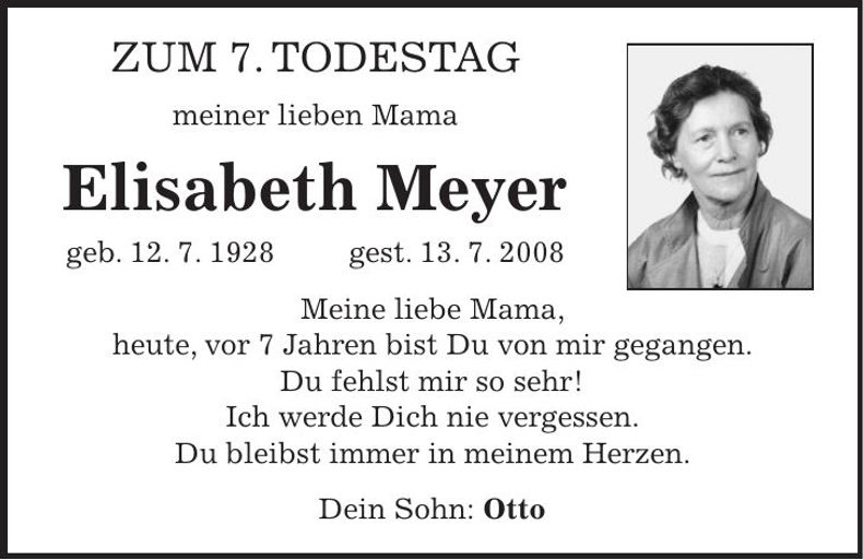 Traueranzeige Elisabeth Meyer
