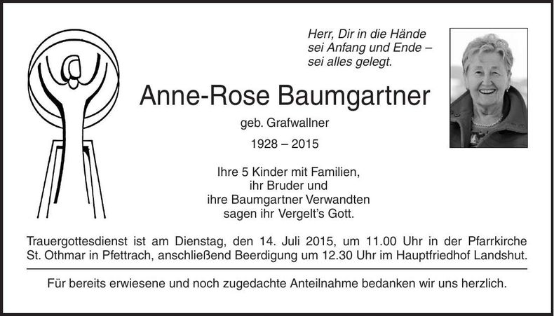 Traueranzeige Anne-Rose Baumgartner