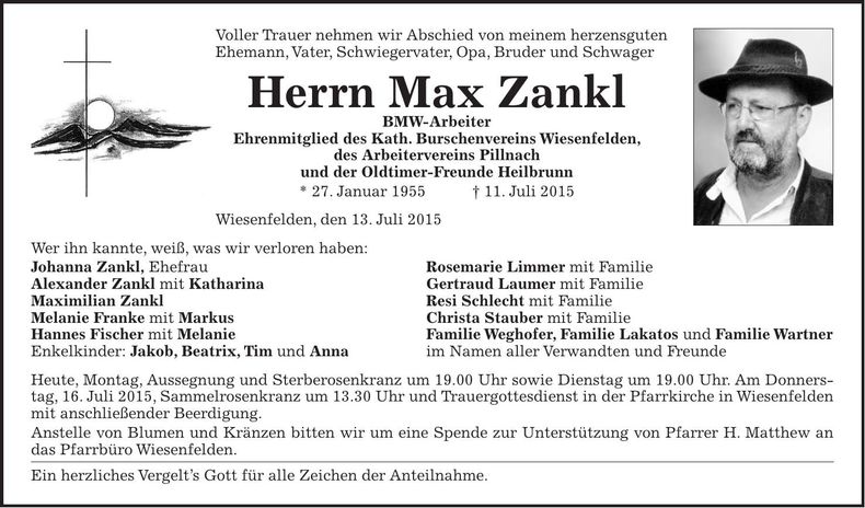 Traueranzeige Max Zankl