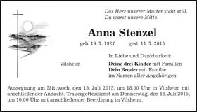Traueranzeige Anna Stenzel