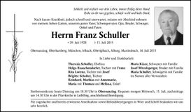 Traueranzeige Franz Schuller