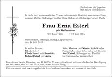 Traueranzeige Erna Esterl