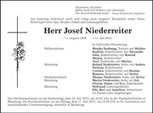 Traueranzeige Josef Niederreiter