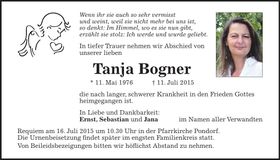 Traueranzeige Tanja Bogner