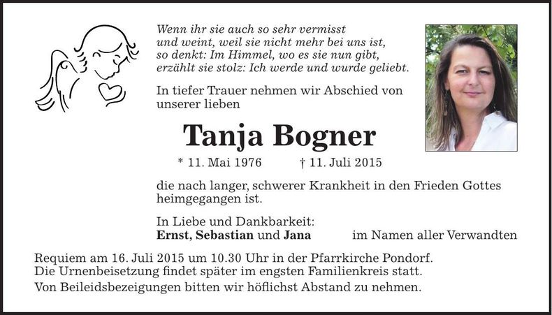 Traueranzeige Tanja Bogner