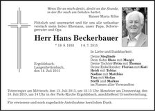 Traueranzeige Hans Beckerbauer