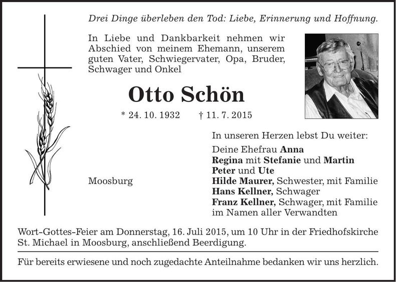 Traueranzeige Otto Schön