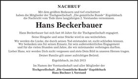 Traueranzeige Hans Beckerbauer