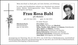 Traueranzeige Rosa Babl