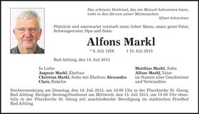 Traueranzeige Alfons Markl