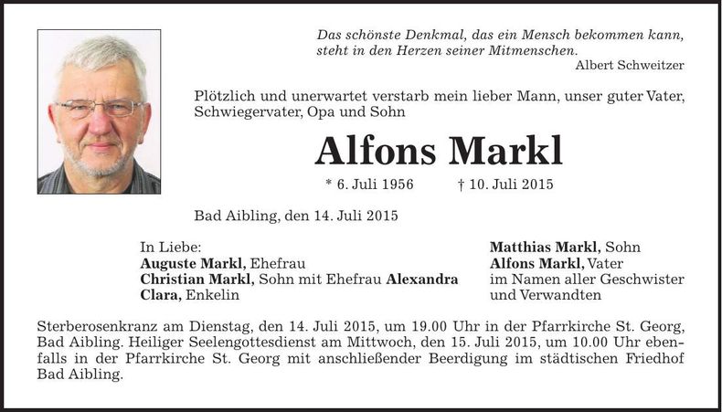 Traueranzeige Alfons Markl