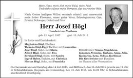 Traueranzeige Josef Högl