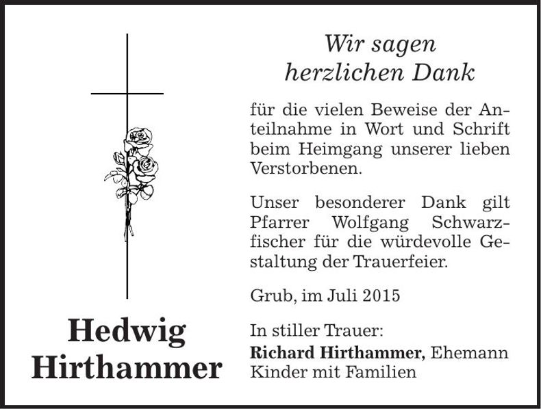 Traueranzeige Hedwig Hirthammer
