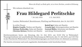 Traueranzeige Hildegard Perlitschke
