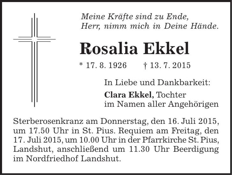 Traueranzeige Rosalia Ekkel