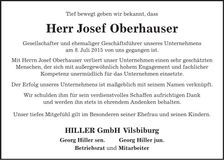 Traueranzeige Josef Oberhauser