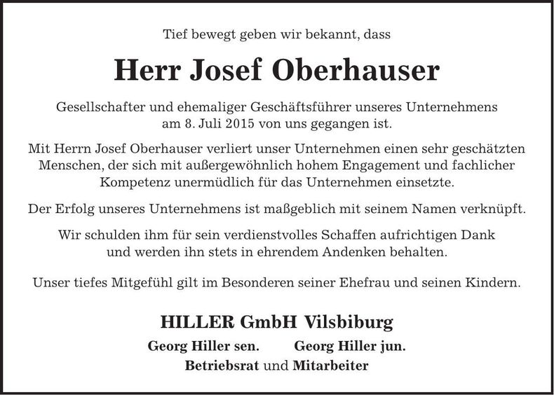 Traueranzeige Josef Oberhauser