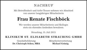 Traueranzeige Renate Fischböck