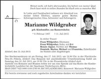 Traueranzeige Marianne Wildgruber