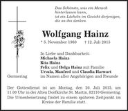 Traueranzeige Wolfgang Hainz