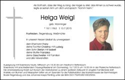 Traueranzeige Helga Weigl