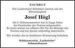 Traueranzeige Josef Högl