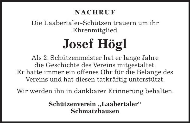 Traueranzeige Josef Högl