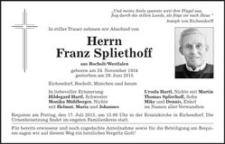 Traueranzeige Franz Spliethoff