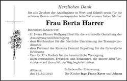 Traueranzeige Berta Harrer