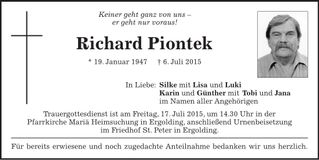 Traueranzeige Richard Piontek