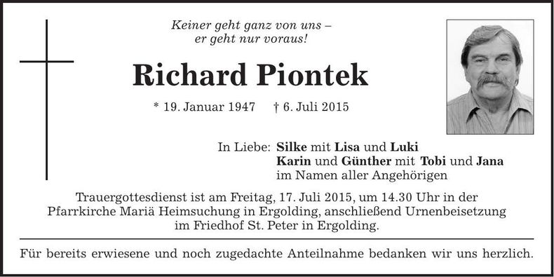 Traueranzeige Richard Piontek