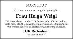 Traueranzeige Helga Weigl