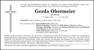 Traueranzeige Gerda Obermeier