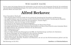 Traueranzeige Alfred Berkovec
