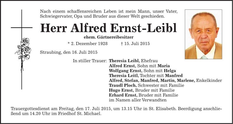 Traueranzeige Alfred Ernst-Leibl
