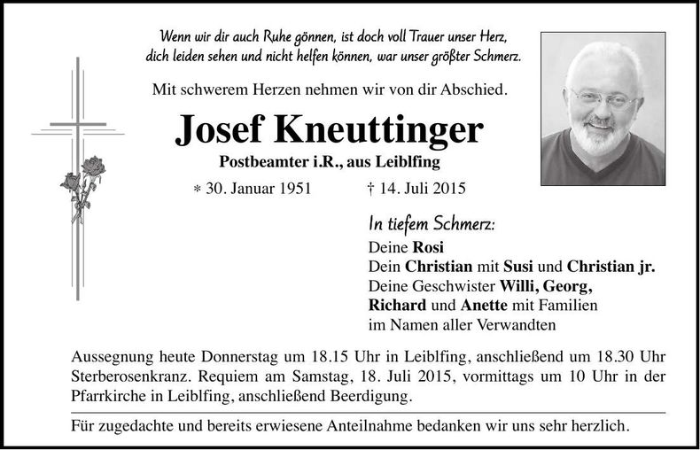 Traueranzeige Josef Kneuttinger