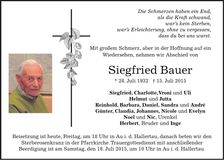 Traueranzeige Siegfried Bauer