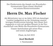 Traueranzeige Max Fischer